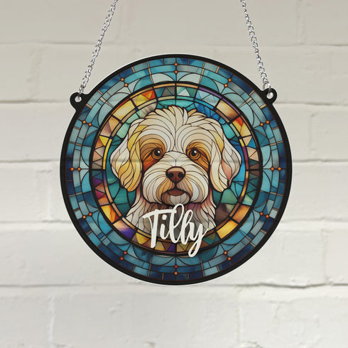 Bichon Frise Personalised Stained Glass Effect Suncatcher